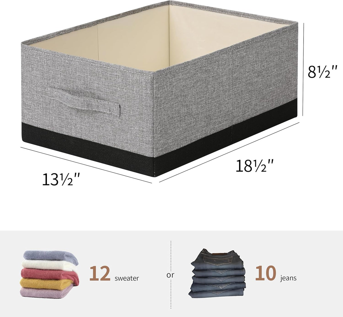 Linen Folding Storage Bins, 3 Pack Large Storage Baskets, Washable, Clothing Storage Bins with
