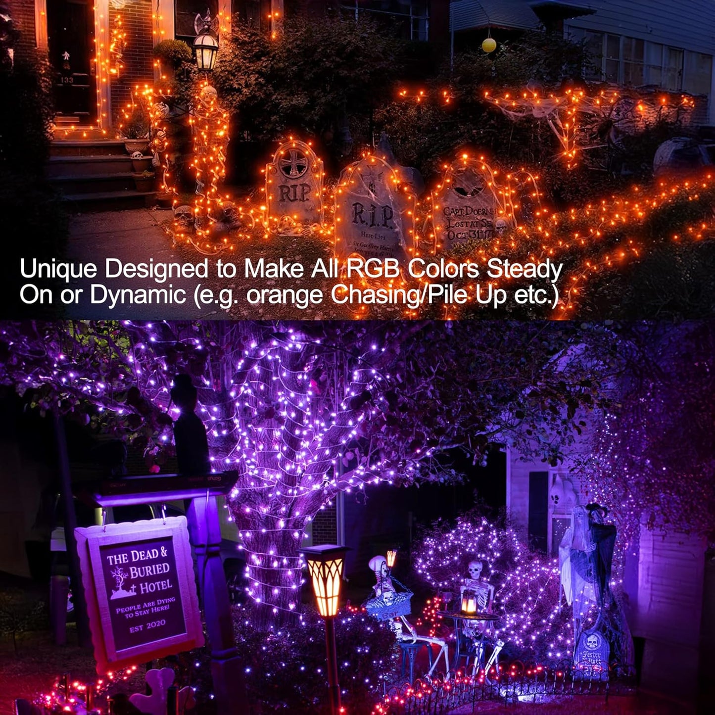 BrizLabs RGB String Lights, Color Changing Orange Purple Halloween Lights, 100 LED 33ft USB