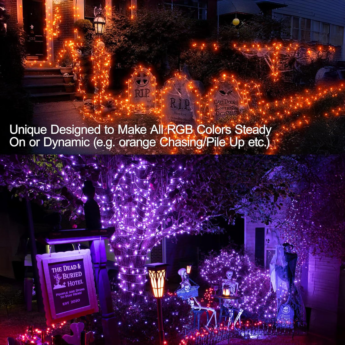 BrizLabs RGB String Lights, Color Changing Orange Purple Halloween Lights, 100 LED 33ft USB