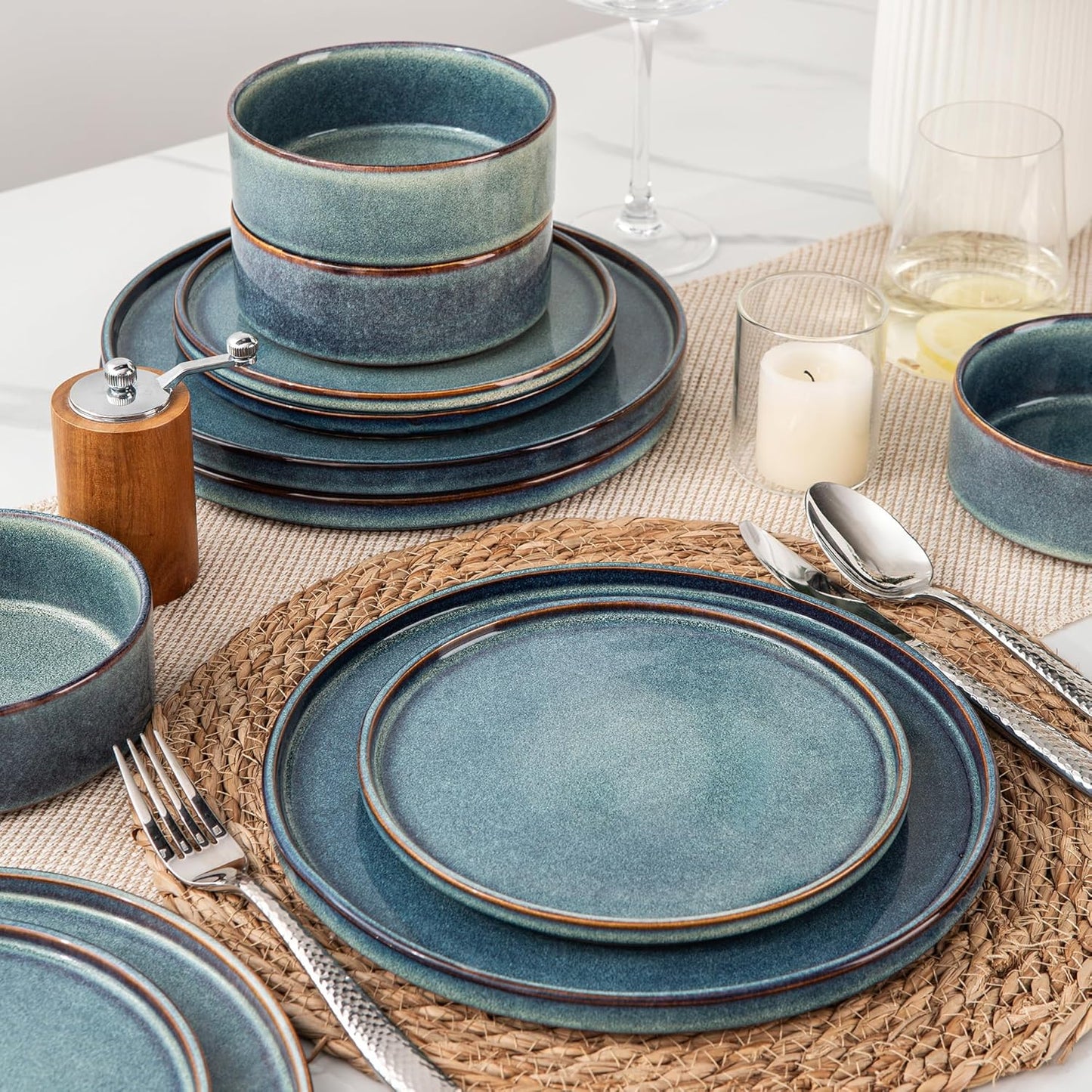 AmorArc Ceramic Dinnerware Sets, Handmade Reactive Glaze Stoneware Plates and Bowls Sets,Highly
