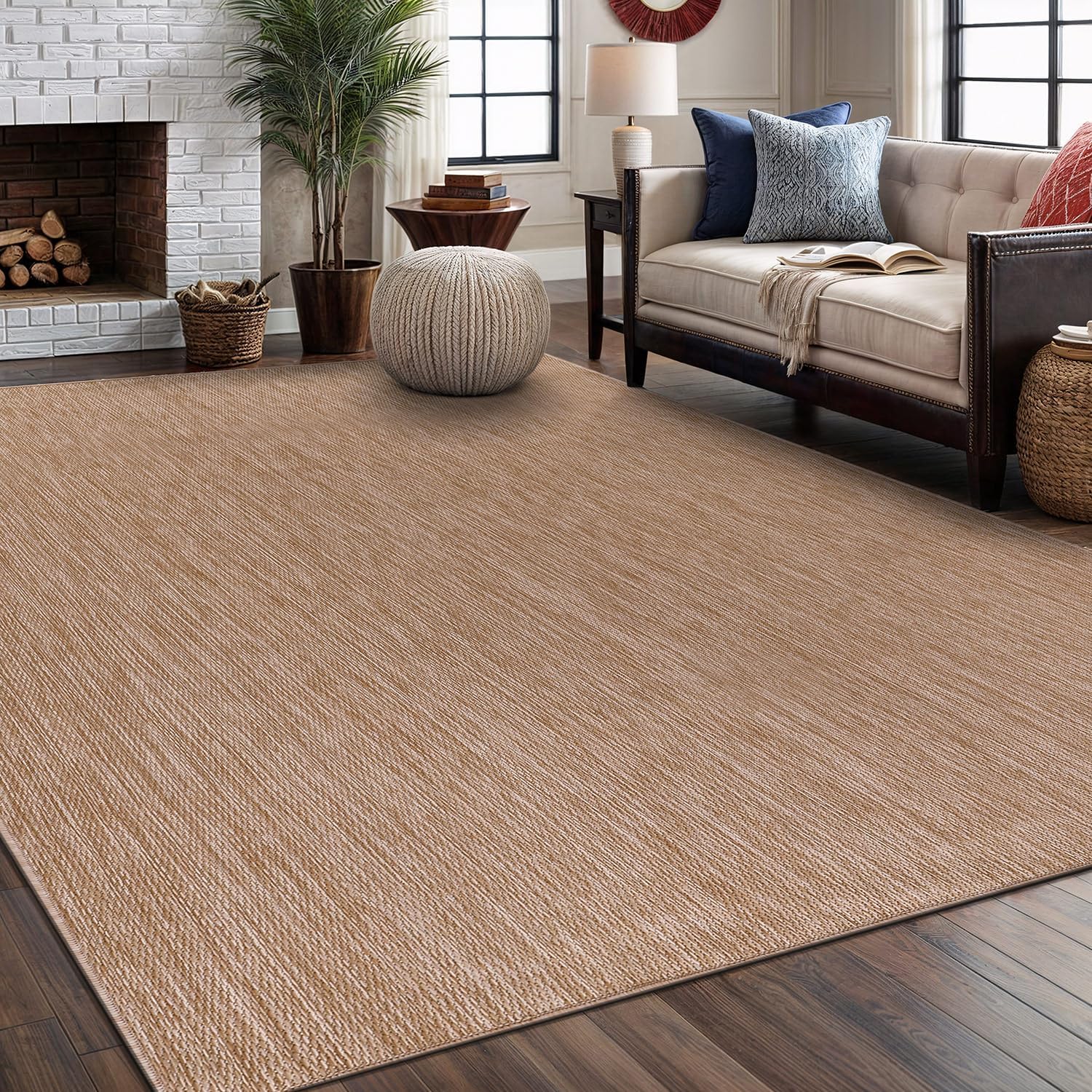 Washable Indoor Outdoor Rug 6x9 Weather Resistant Area Rugs Modern Solid Jute Rug for Porch Deck