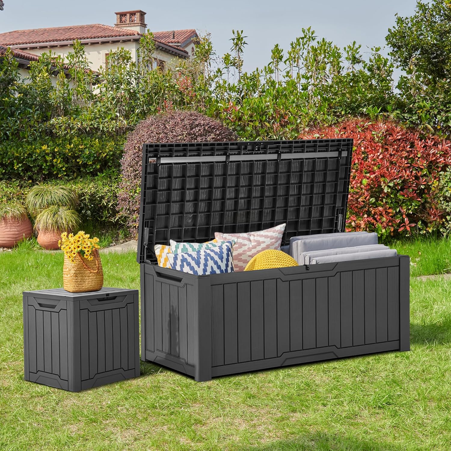 YITAHOME 120 Gallon Outdoor Storage Deck Box, Large Resin Patio Storage for Outdoor Pillows, Garden
