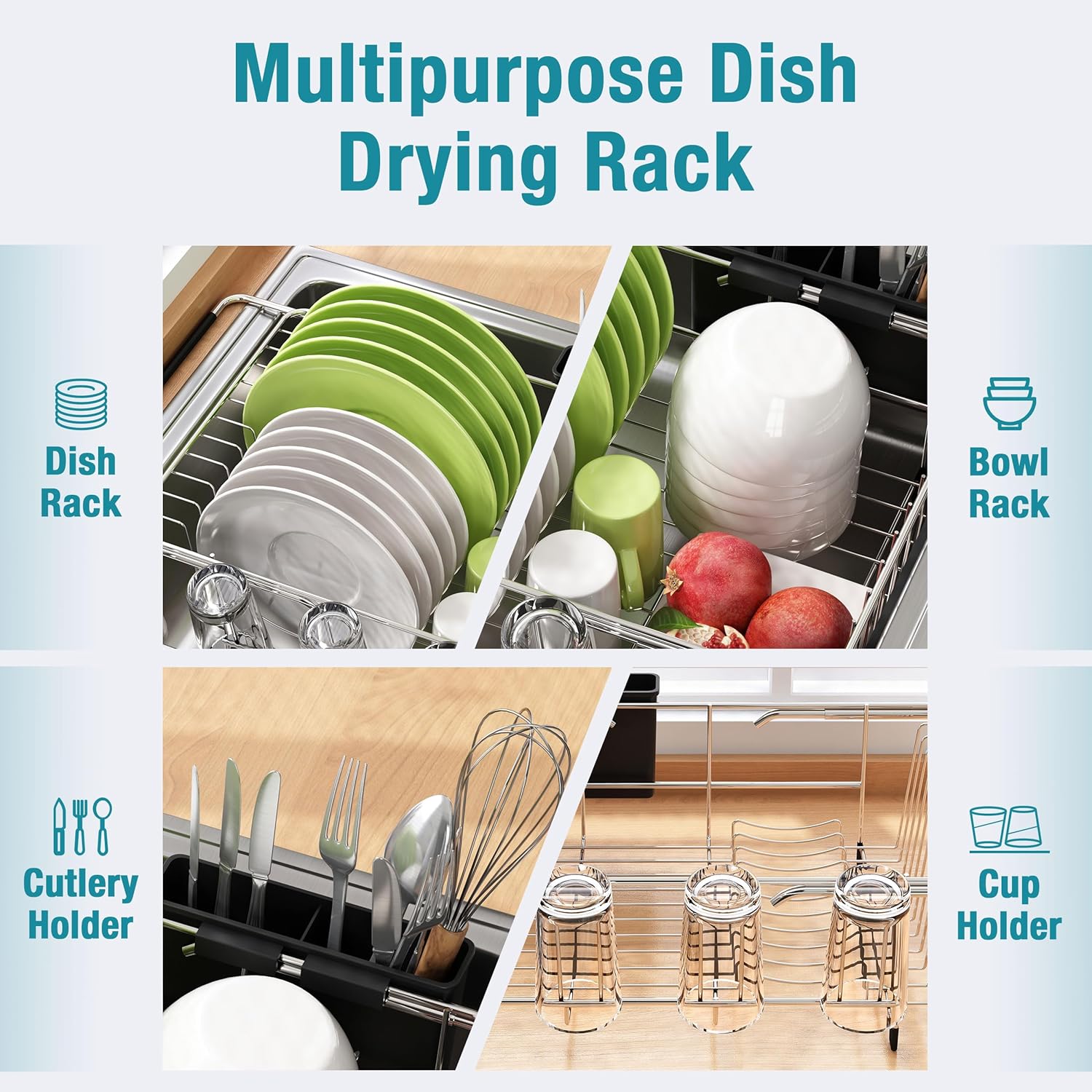 Dish Drying Rack in Sink, Expandable Stainless Steel Dish Drainers for Kitchen Counter, Dish Dryer