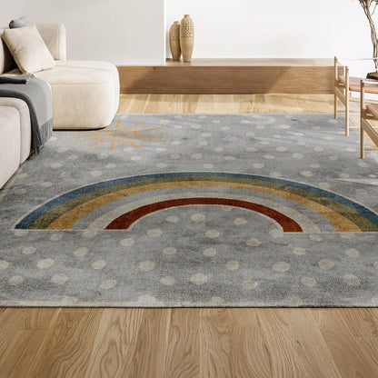 JONATHAN Y Machine-Washable Gray/Ivory/Yellow Indoor Area Rug, 4x6, Minha Rainbow Dots, Kids &