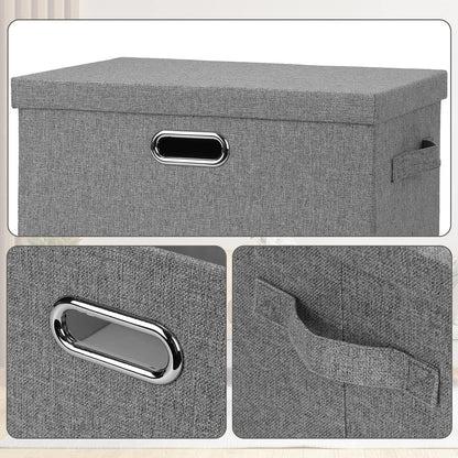 Large 17" 36 Quart Collapsible Stackable Storage Bins with Lids, 3 Packs Grey Linen Fabric Closet