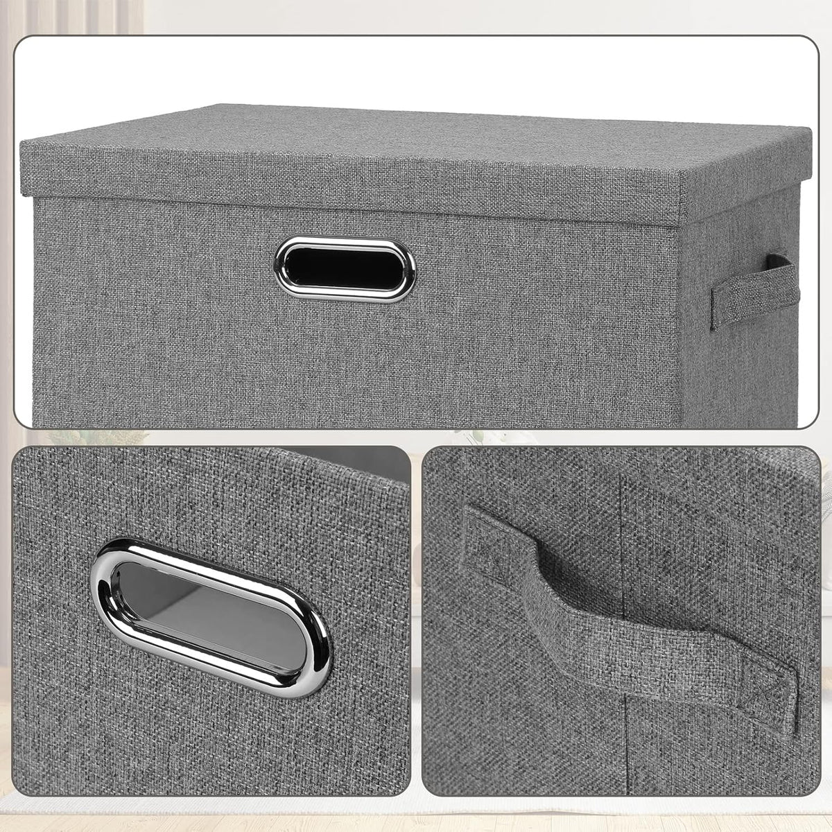 Large 17" 36 Quart Collapsible Stackable Storage Bins with Lids, 1 Pack Grey Foldable Fabric Closet