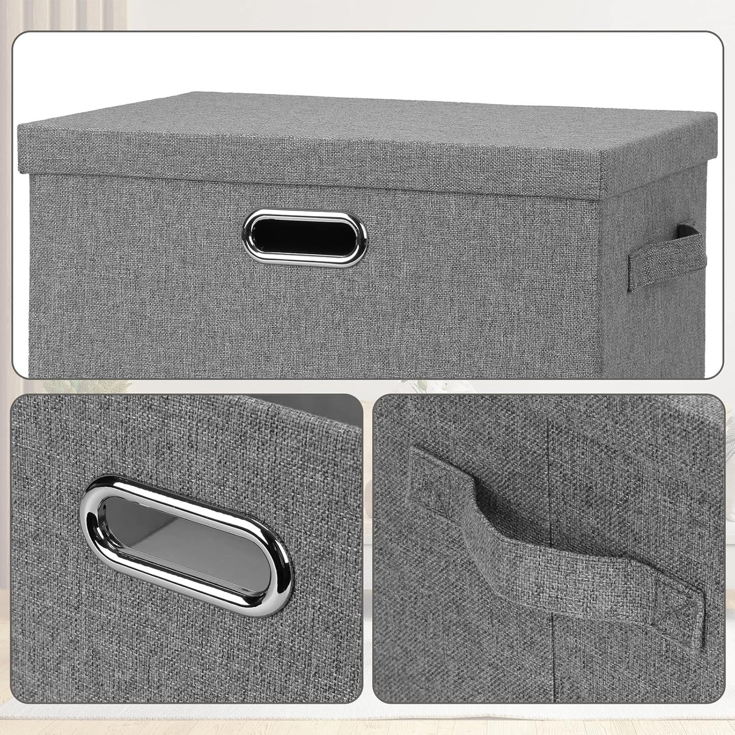 Large 17" 36 Quart Collapsible Stackable Storage Bins with Lids, 5 Packs Gray Foldable Fabric