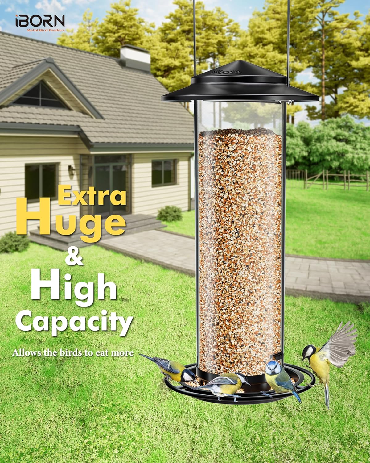 iBorn Metal Bird Feeder for Outside Hanging,Wild Bird Feeders for Cardinal,18cm Large