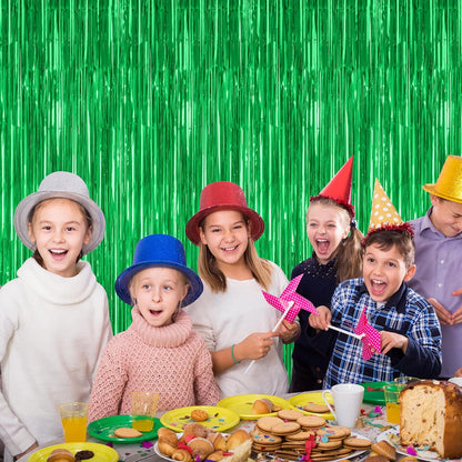 8 Pack Green Streamer, 3.28 FT x 7.05 FT Dinosaur Backdrop, Metallic Tinsel Backdrop FOI Fringe