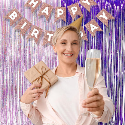 BRAVESHINE 1 Purple 1 Pink Streamers Party Photo Backdrop - 3.2 ft x 8.2 ft Metallic Tinsel Foil