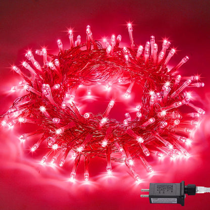 JMEXSUSS 33ft 100 LED Red Halloween Lights, 8 Modes Room String Light Indoor Plug-in, Clear Wire