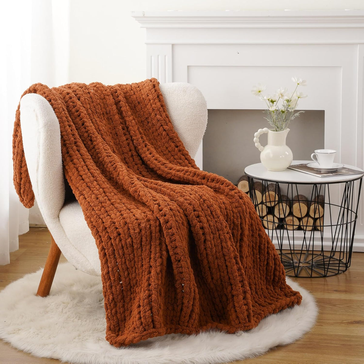 Battilo Chunky Knit Throw Blanket, Soft and Thick Chenille Throw Blanket, 50"x60" Handmade Cable