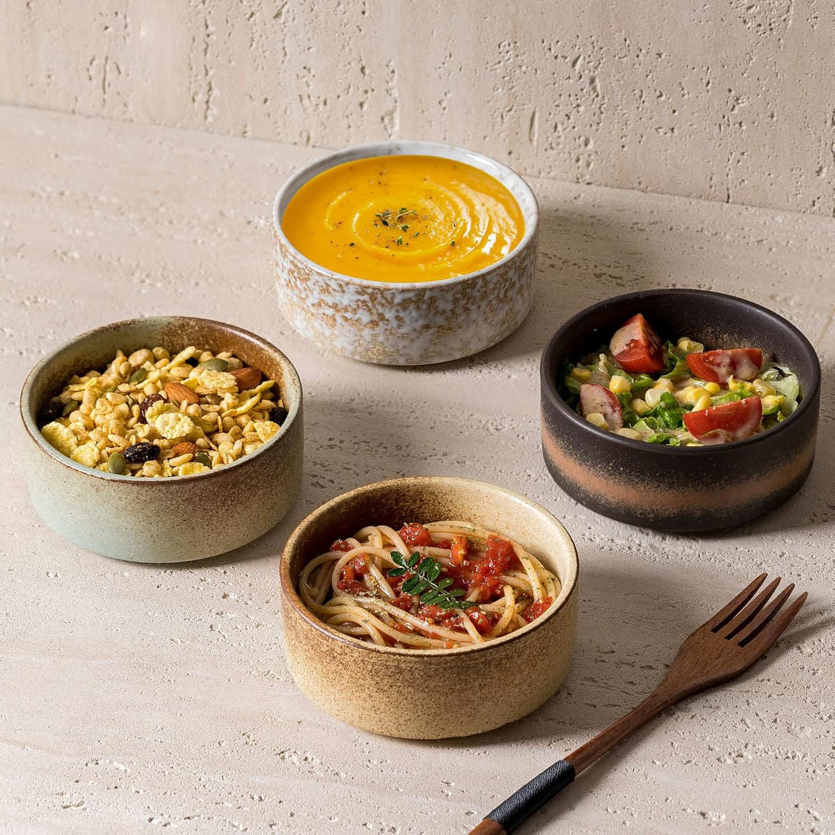 Ceramic Bowl Sets of 4, 4.5 Inches Mix Color, Small Bowls Set Farmhouse Vintage Color Bowls for