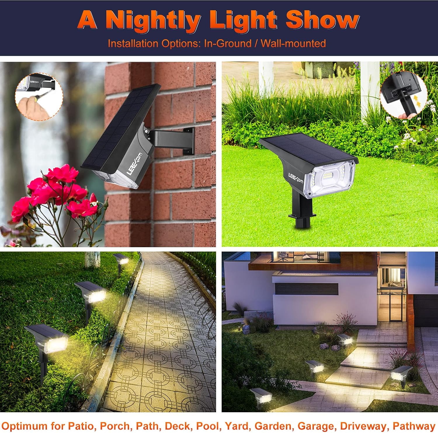 40 LEDs Spotlights,IP65 Waterproof Solar Powered Landscape Spotlights 2-in-1 Wall Light, Outdoor
