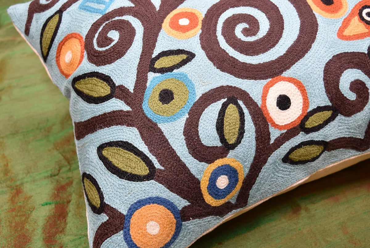 Lumbar Klimt Pillow Cover | Green Birds | Tree of Life | Modern Floral | Outdoor Pillows | Mid