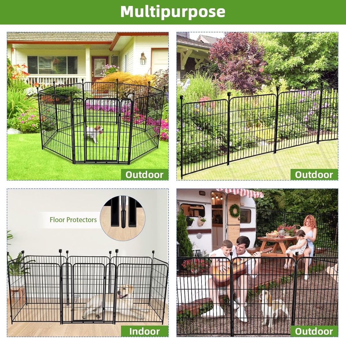ADAVIN Tall Garden Fences and Borders for Dogs, Low Threshold Door, 48 in(H) 8 Panels Total 17.7