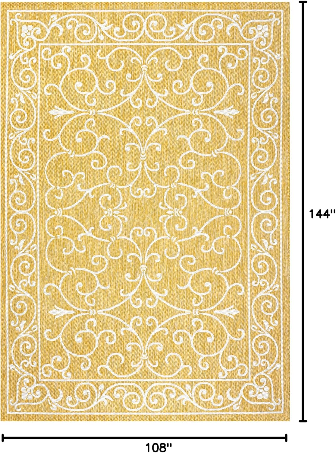 JONATHAN Y Vintage Filigree Indoor Outdoor Area Rug 9X12 Yellow/Cream, Charleston Textured Weave