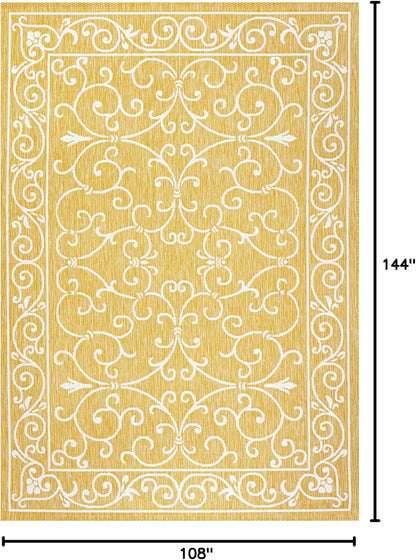JONATHAN Y Vintage Filigree Indoor Outdoor Area Rug 9X12 Yellow/Cream, Charleston Textured Weave