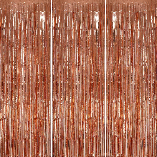 3 Pack Foil Fringe Backdrop - Rose Gold Shiny Tinsel Curtains for Party Decoration/Photo Booth