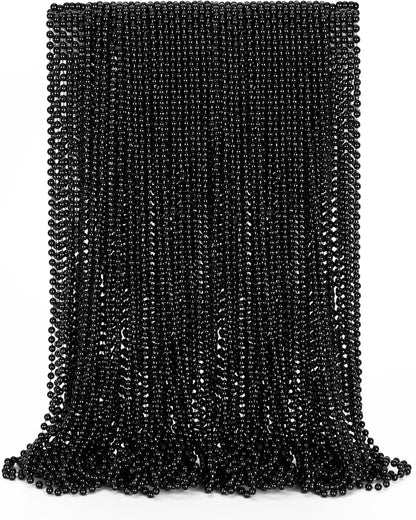 50PCS Bead Necklace, Black Mardi Gras Bead Necklace Party Favors, 33" Metallic Halloween Round