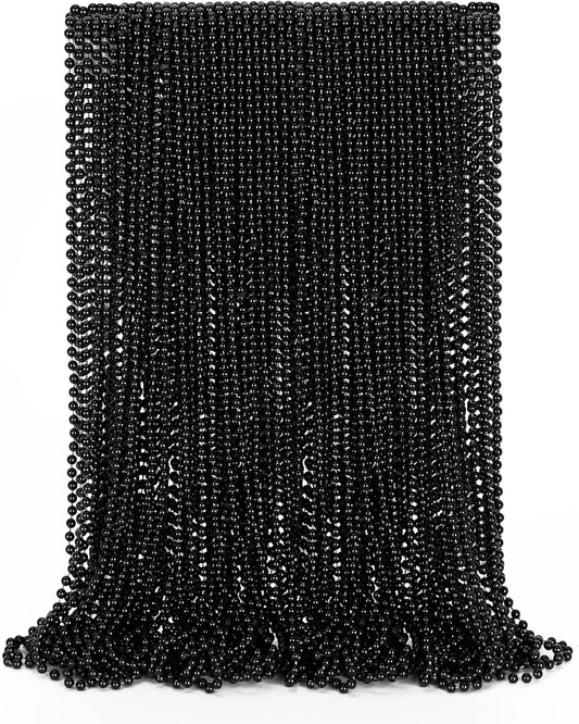 50PCS Bead Necklace, Black Mardi Gras Bead Necklace Party Favors, 33" Metallic Halloween Round