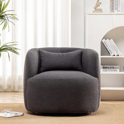 KINWELL 34" Wide Boucle Swivel Barrel Chair, No Assembly Round Upholstered Armchair Accent Chair