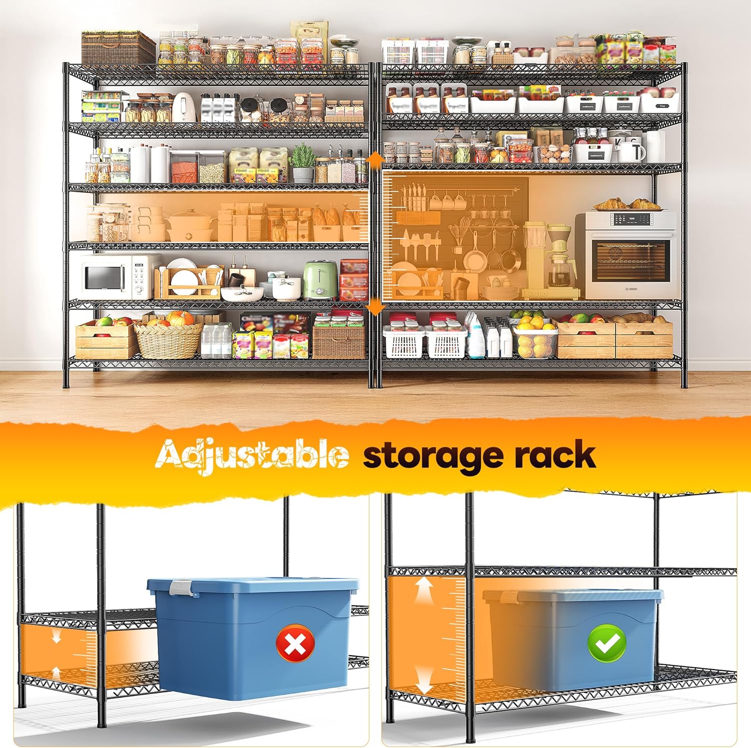 REIBII 83"H Storage Shelves 3840LBS Metal Shelving Unit Garage Shelving Heavy Duty 6 Tier