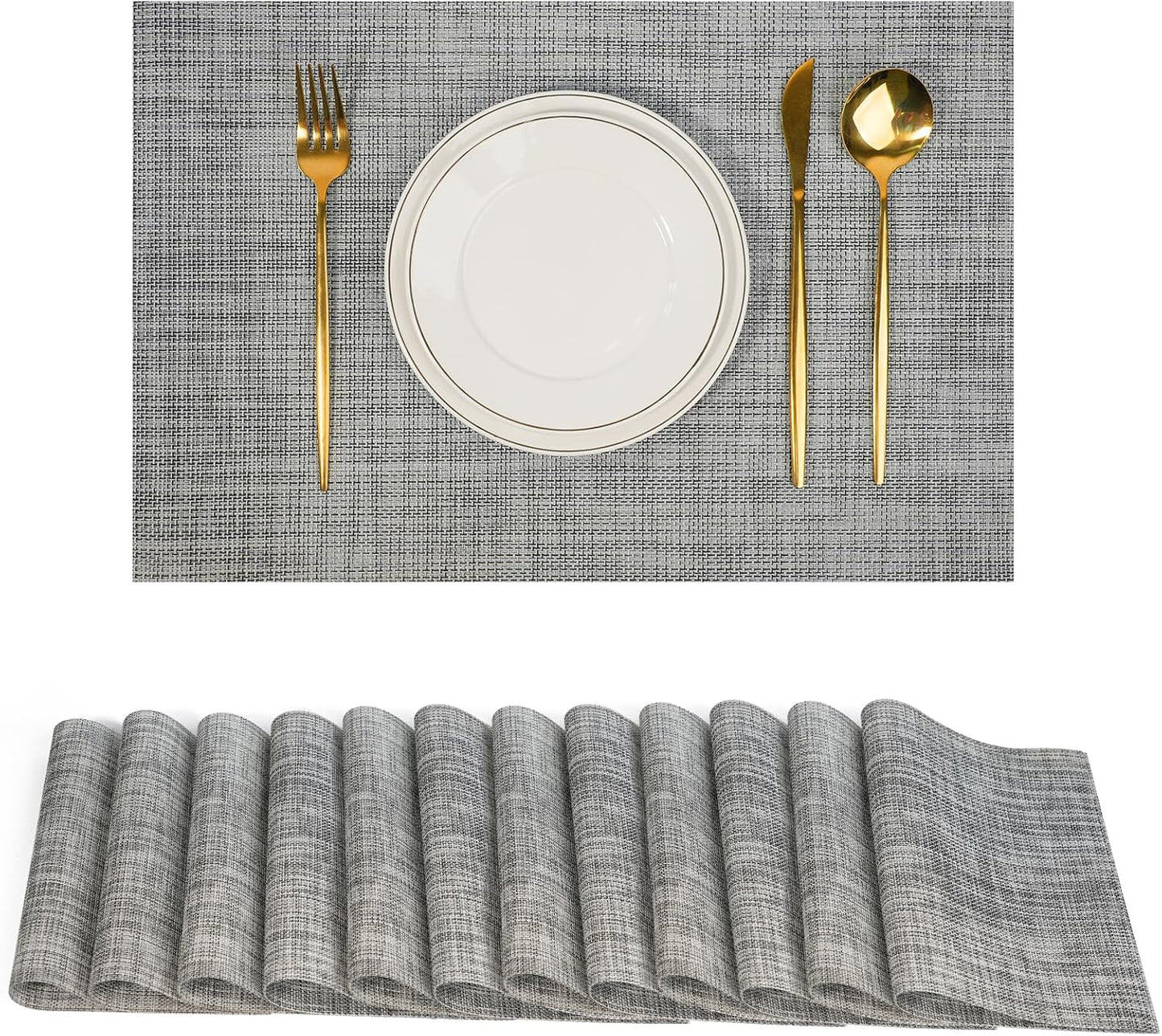 Placemats Set of 12，Non-Slip PVC Weave Table Placemats Easy to Clean，Heat Resistant Place Mats for