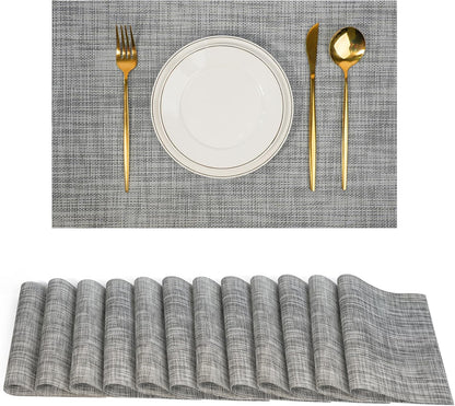 Placemats Set of 12，Non-Slip PVC Weave Table Placemats Easy to Clean，Heat Resistant Place Mats for