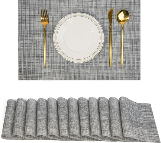 Placemats Set of 12，Non-Slip PVC Weave Table Placemats Easy to Clean，Heat Resistant Place Mats for