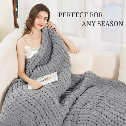 Admitrack Chunky Knit Blanket Throw, 100% Hand Knit Chenille Throw Blanket for Sofa & Home Decor