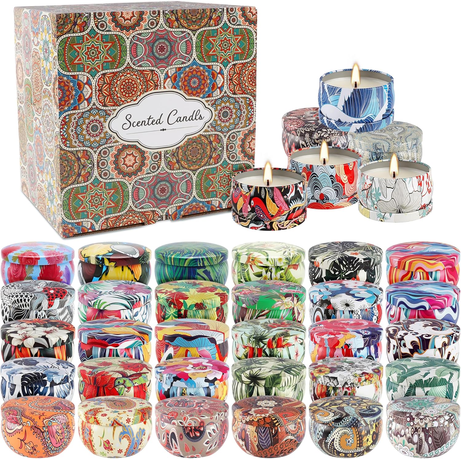 36 Pack Scented Candles Set for Home, Relaxing Stress Relief, Aromatherapy - Natural Soy Wax and