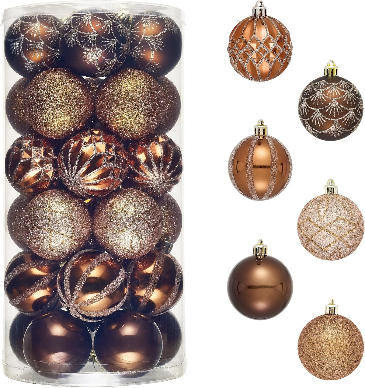 Valery Madelyn Christmas Ornaments Set, 30ct 2.36 Inches Bronze Copper Brown Gold Shatterproof
