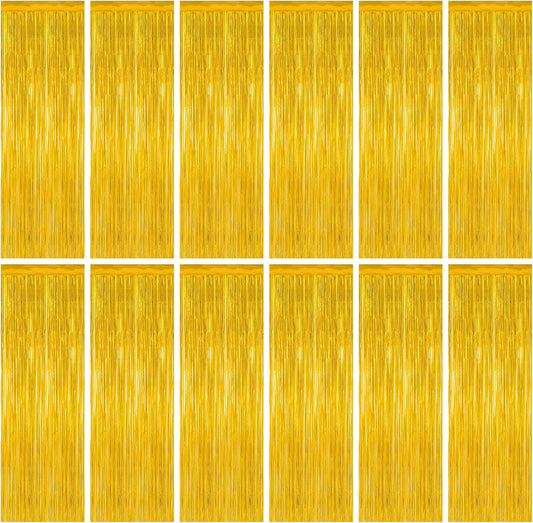 12 Pack 2025 Graduation Decorations, 3.28 FT x 7.05 FT Gold Backdrop Curtains, Metallic Class of
