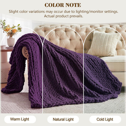 Carriediosa Chunky Knit Throw Blanket 60" X 80" Twin, 100% Hand Made Large Chenille Loop Yarn Soft