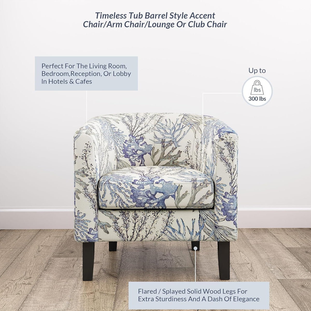 BELLEZE Living Room Chair, Linen Round Accent Barrel Chair, Club Tub Sofa Chair for Bedroom, Corner