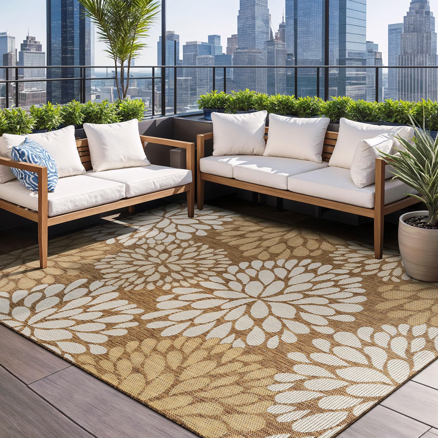 Beverly Rug Outdoor Rug 6x9 Modern Exotic Tropical Leaf Area Rugs for Indoor and Outdoor Patio Deck