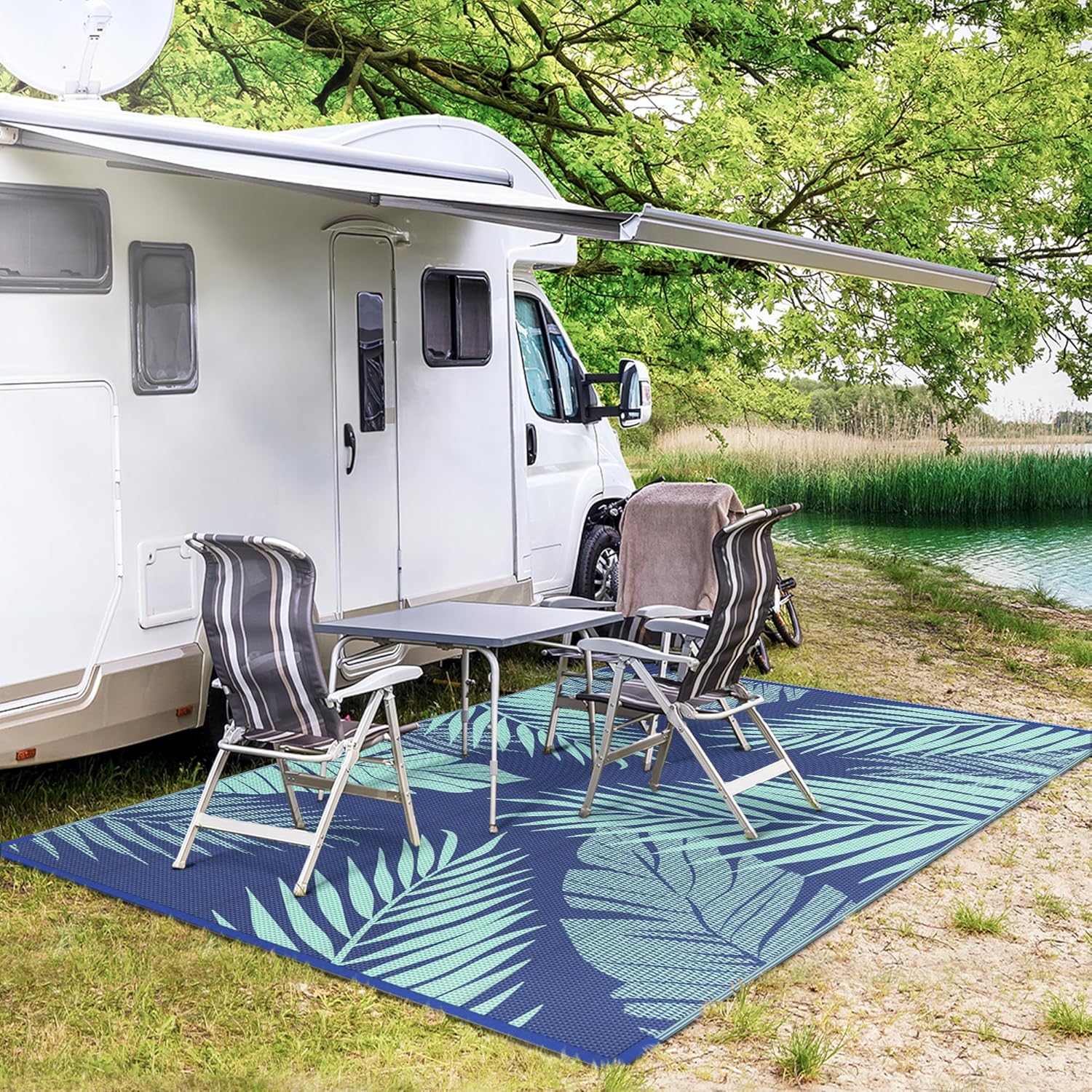 GENIMO Outdoor Rug 8' x 10' Waterproof for Patios Clearance, Reversible Outdoor Plastic Straw