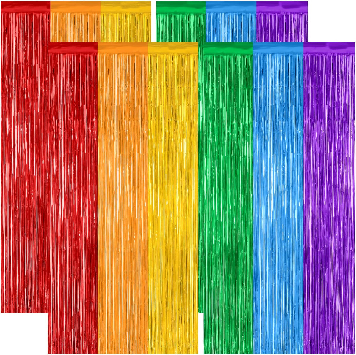 4 Pack Pride Decorations, 3.28 FT x 7.05 FT Rainbow Backdrop, Metallic LGBT Party Decor Foil Tinsel