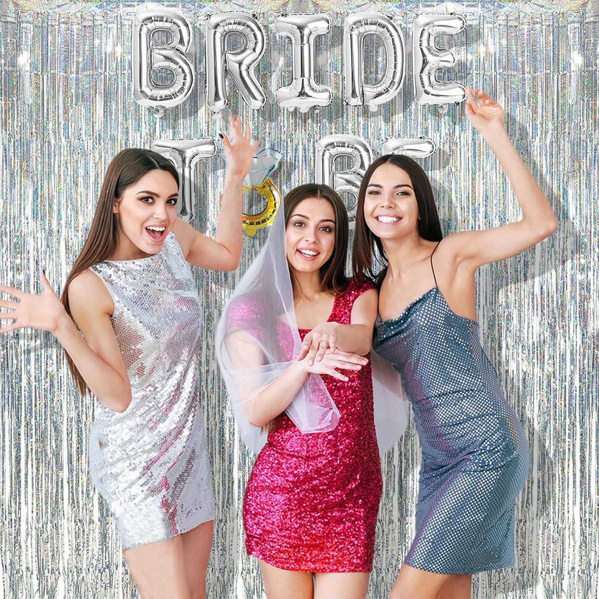 BRAVESHINE Silver Streamers Party Backdrop Decorations - 2Pcs 3.2x8.2ft Tinsel Foil Fringe Curtain