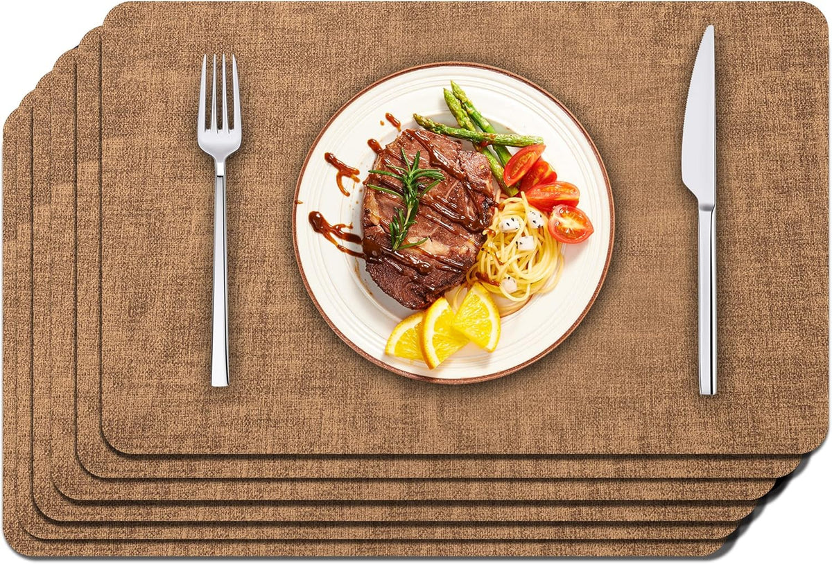Maxpearl Faux Leather Placemats Set of 6 - Waterproof - Wipe Clean - Heat Resistant - Anti Slip