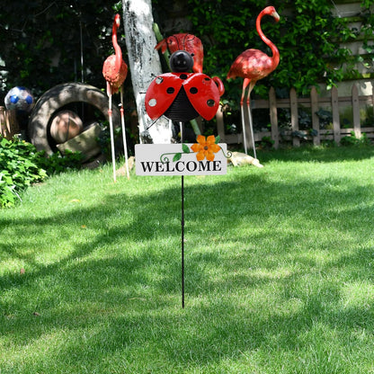 Veclotch 30"" H Metal Ladybug Garden Stake,Rustic Ladybird Decorative Yard Stakes Metal Yard Art