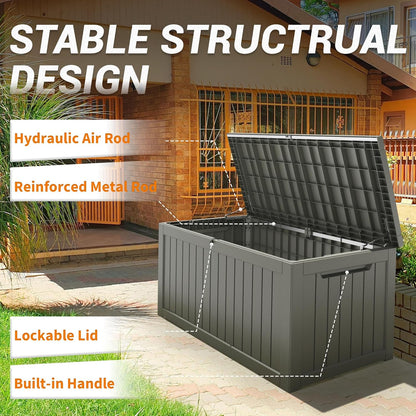 NUNU LAB 230 Gallon Large Resin Deck Box, Waterproof Outdoor Storage Box, Lockable Storage Bin for