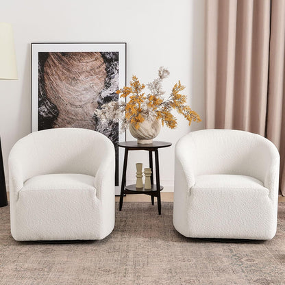 KINWELL 32" Wide Modern Boucle Swivel Barrel Chairs Set of 2, No Assembly Round Upholstered Swivel