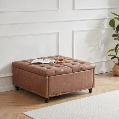 Tbfit Large Square Storage Ottoman Bench, Tufted Upholstered Coffee Table Ottoman with Lift Top &