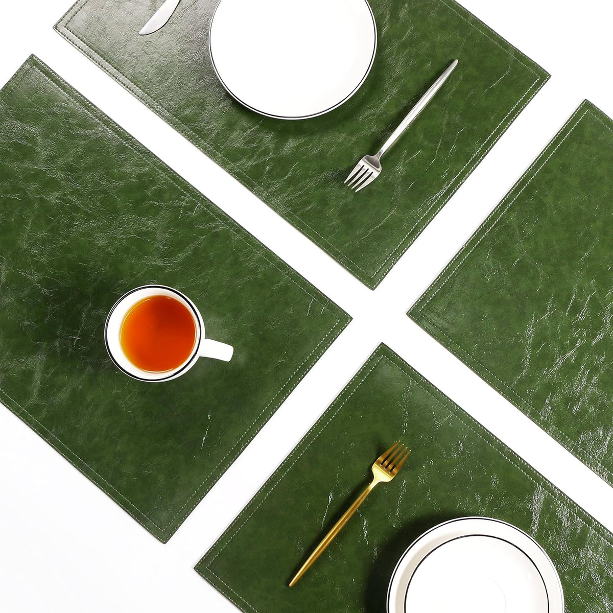 Waterproof PU Placemats, Faux Leather Dining Table Mat, Set of 4, Easy to Wipe Off Scrub Vinyl Mat