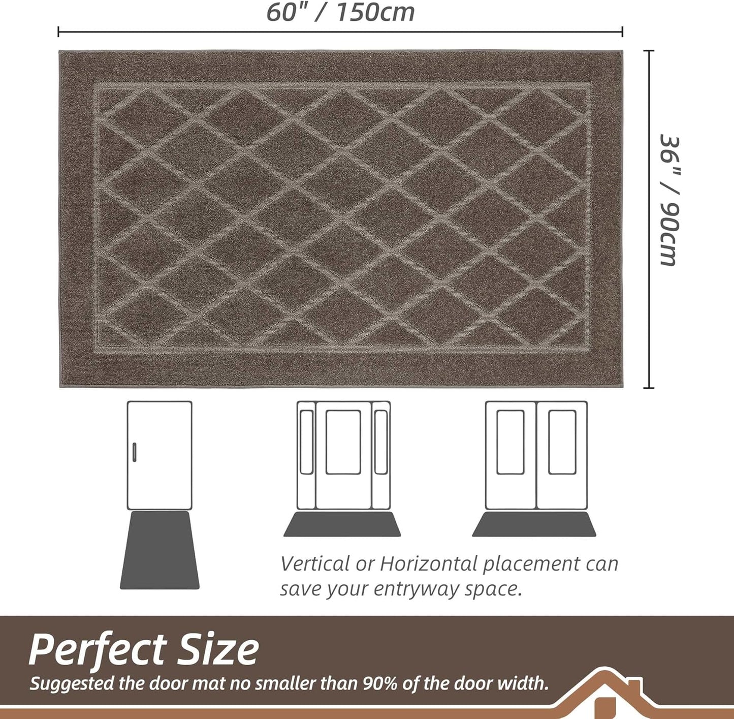BEQHAUSE Dirt Trapper Door Mat 36" x 60", Doormat Non-Slip Entryway Rugs Washable, Dog Door Mat