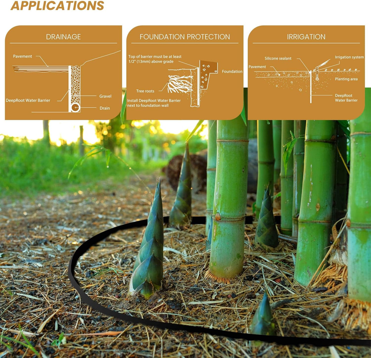 DeepRoot Water Barrier, Versatile Bamboo Barrier, Easy-to-Install Garden Barrier for Landscaping