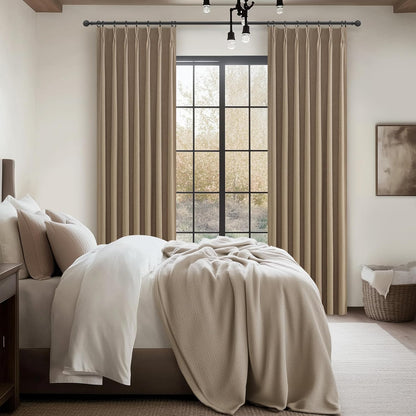 Rust Brown Living Room Curtains 84 Inches Long,Tan Beige Pinch Pleated Linen Basics Window Curtains