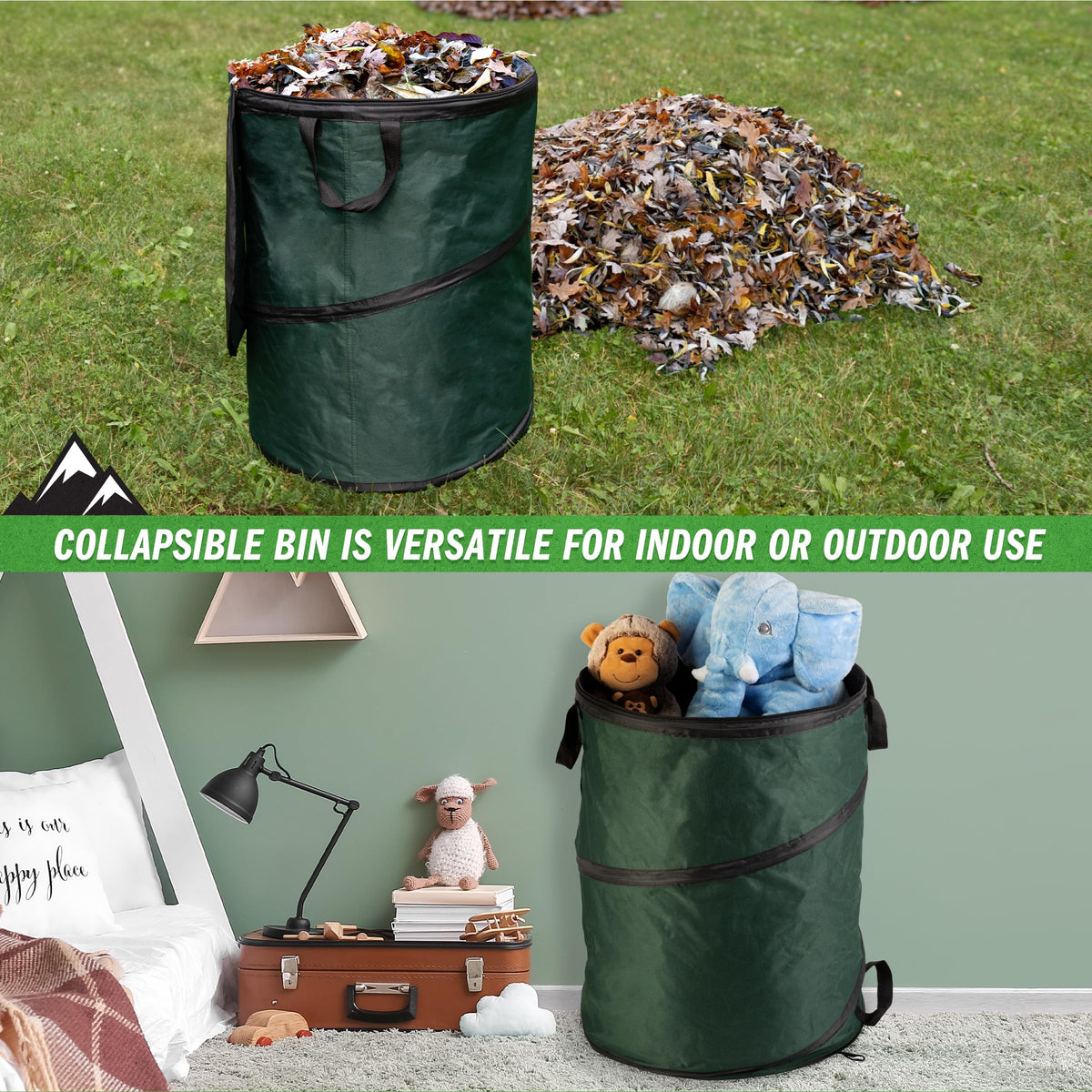 Wakeman Pop Up Outdoor Trash Can, Green, 46 Gallon